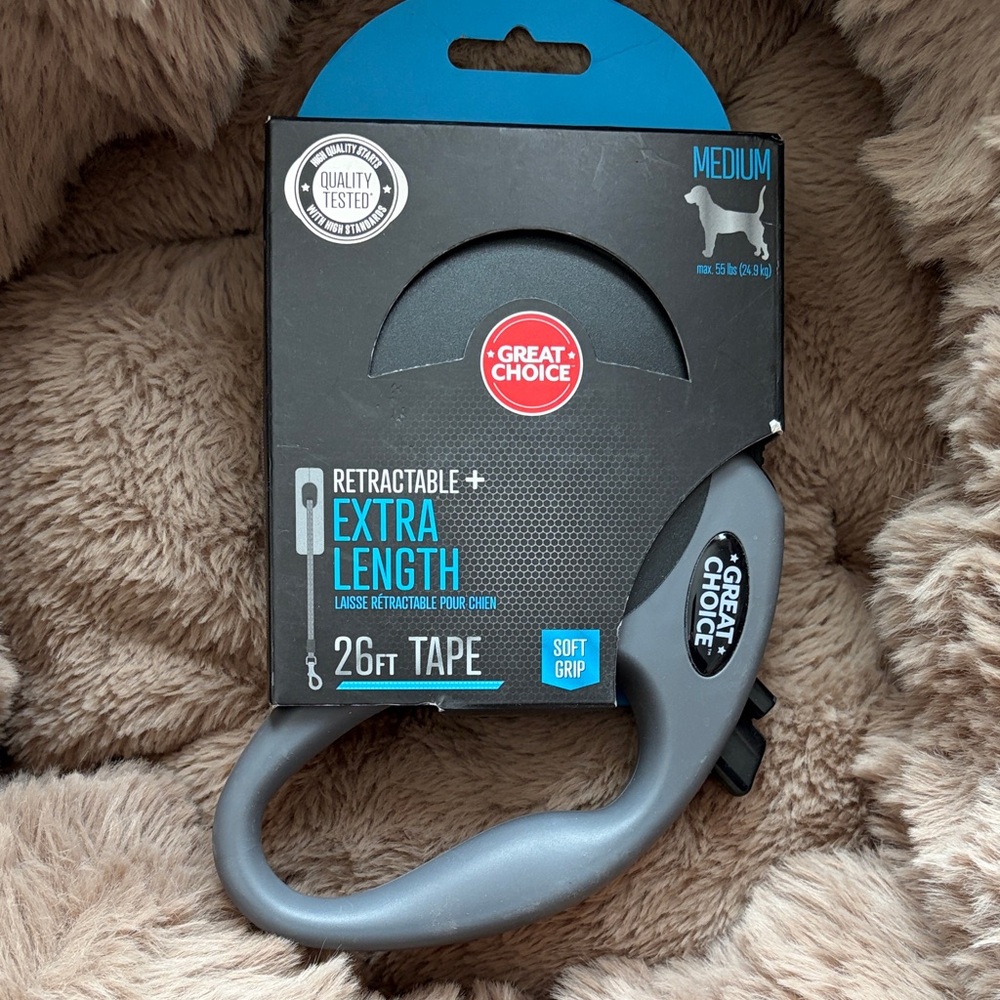 Great Choice Retractable Dog Leash - Gray Medium 26ft